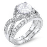 2ct Round CZ 2 Rings Engagement Set .925 Sterling Silver Ring Sizes 5-9 , 11