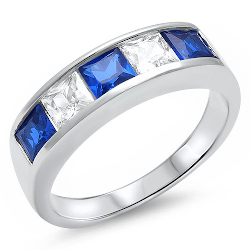 <span>CLOSEOUT!</span> 2ct Princes Blue Sapphire & Cz Wedding Band .925 Sterling Silver Ring Sizes 5-11