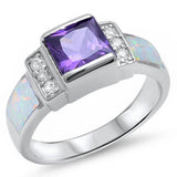  Amethyst, White Opal, & Cz .925 Sterling Silver Ring Sizes 5-6 , 10