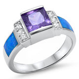  Amethyst, Blue Opal, & Cz .925 Sterling Silver Ring
