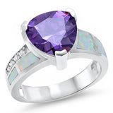  Trillion Shape Amethyst, White Opal, & Cz .925 Sterling Silver Ring Sizes 5-10