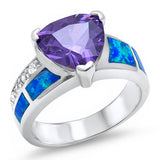  Trillion Shape Amethyst, Blue Opal, & Cz .925 Sterling Silver Ring Sizes 5-10
