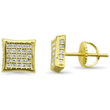 Pendiente de botón cuadrado de plata de ley .925 con micropavé de circonitas de 8 mm ¡Colores disponibles!