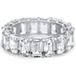 Emerald Cut Cubic Zirconia .925 Sterling Silver Eternity Band Ring Sizes 5-8