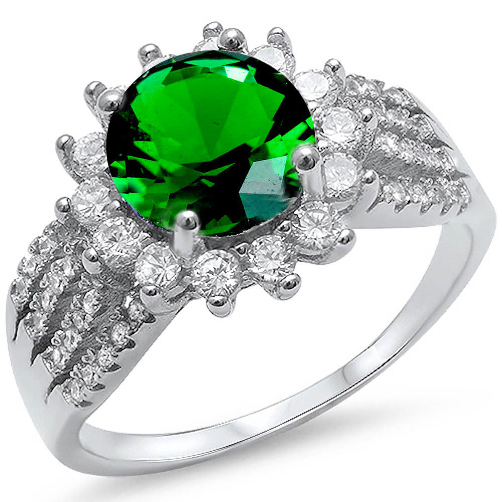 <span>CLOSEOUT!</span>  Halo Style Green Emerald & Cz Fashion .925 Sterling Silver Ring Size 5