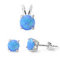 Round Blue Opal .925 Sterling Silver Pendant and Earrings Set