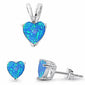 Blue Fire Opal Heart .925 Sterling Silver Earring & Pendant Set