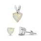 White Fire Opal Heart .925 Sterling Silver Earring & Pendant Set