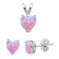 Pink Fire Opal Heart .925 Sterling Silver Earring & Pendant Set