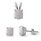 Round White Opal Pendant and Earrings Set .925 Sterling Silver