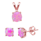 Round Rose Gold Plated Pink Fire Opal .925 Sterling Silver Earring & Pendant Set