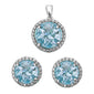 <span>CLOSEOUT! </span>Halo Simulated Aquamarine .925 Sterling Silver Earrings & Pendant Set