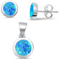 Round Blue Fire Opal .925 Sterling Silver Earrings & Pendant Set