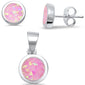 Round Pink Fire Opal .925 Sterling Silver Earrings & Pendant Set