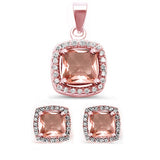 3.50ct Princess Cut Morganite & CZ  .925 Sterling Silver Earrings & Pendant Set