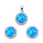 Halo Blue Opal & Cubic Zirconia .925 Sterling Silver Earring & Pendant Set