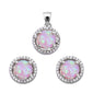 Halo Pink Fire Opal & Cubic Zirconia .925 Sterling Silver Earring & Pendant Set