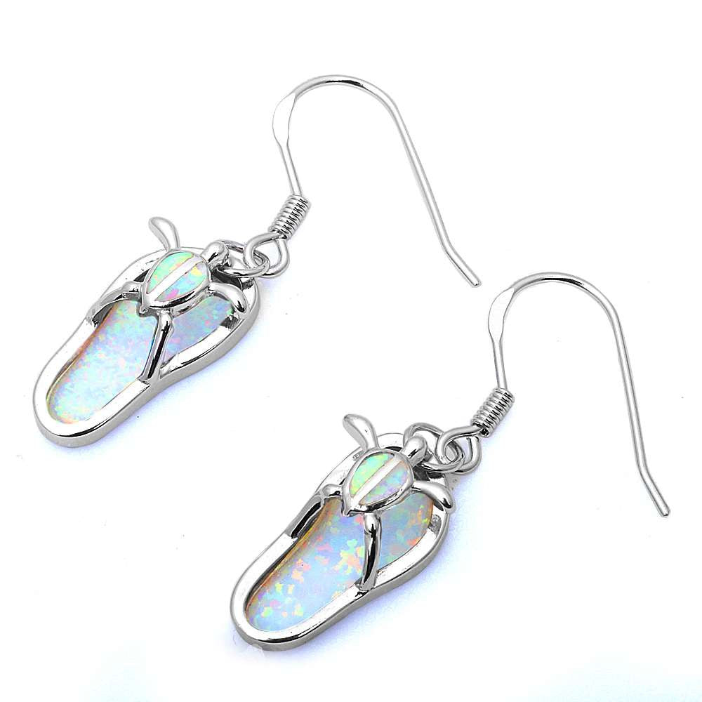White Opal Turtle Beach Sandals .925 Sterling Silver Earrings