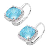 Cushion Cut Aquamarine and Cubic Zirconia .925 Sterling Silver Earrings