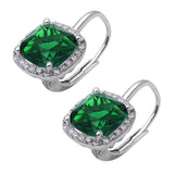 Cushion Cut Green Emerald and Cubic Zirconia .925 Sterling Silver Earring