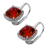 Cushion Cut Garnet and Cubic Zirconia .925 Sterling Silver Earrings