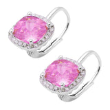 Cushion Cut Pink and Cubic Zirconia .925 Sterling Silver Earring