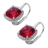 Cushion Cut Ruby and Cubic Zirconia .925 Sterling Silver Earring