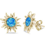 Yellow Gold Plated Blue Opal Sun .925 Sterling Silver Earrings