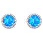 Halo Blue Opal & Cubic Zirconia .925 Sterling Silver Earrings