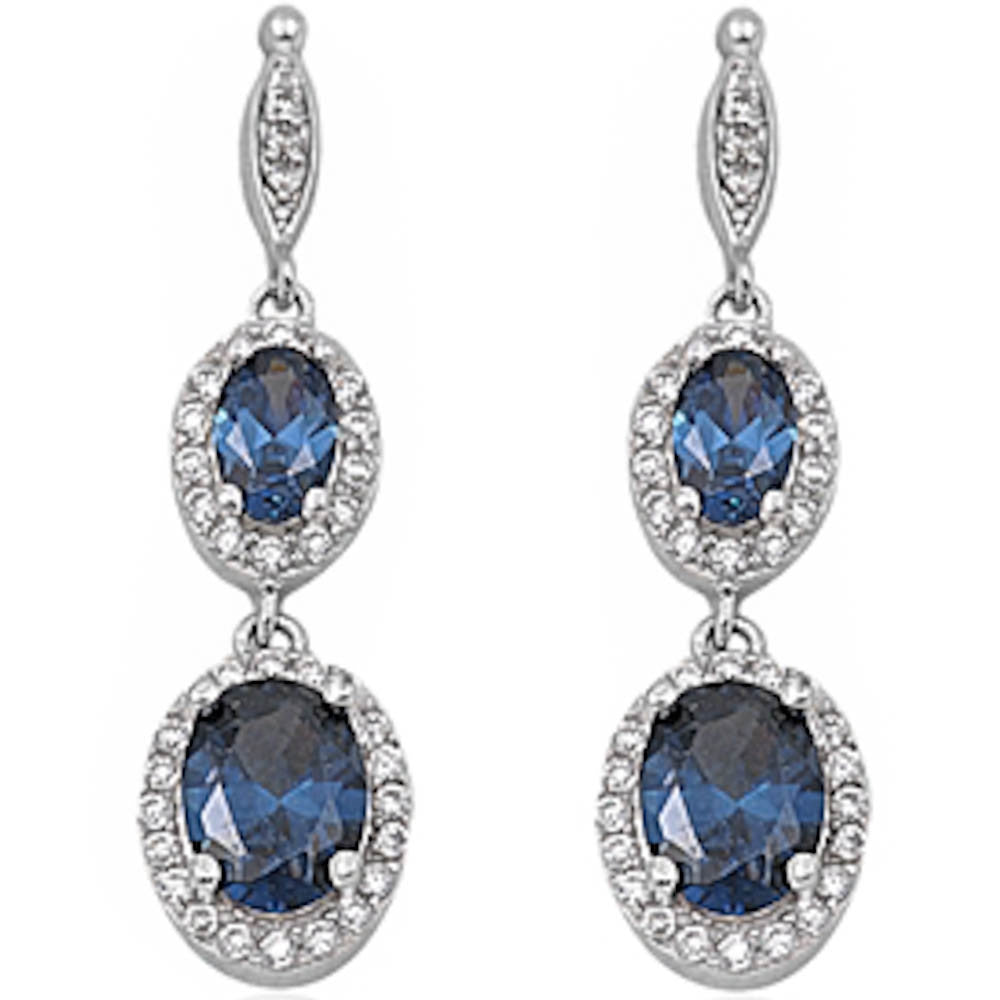 Dangle Blue Sapphire & Cz .925 Sterling Silver Earring