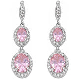 Pink Topaz & Cz .925 Sterling Silver Dangle Earrings