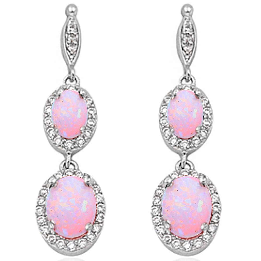 Dangle Lab Created Pink Opal  .925 Sterling Silver Earrings