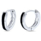 <span>CLOSEOUT! </span>Black Onyx Bar Huggie Hoop .925 Sterling Silver Earrings