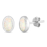 White Opal Oval Shape .925 Sterling Silver Earrings