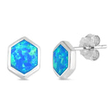 Blue Opal Hexagon .925 Sterling Silver Earrings