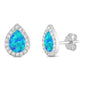 Blue Opal & Cz Tear Drop Stud .925 Sterling Silver Earrings
