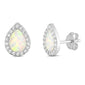 White Opal & Cz Tear Drop Stud .925 Sterling Silver Earrings