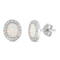 White Opal & Cz Oval Stud .925 Sterling Silver Earrings