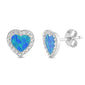 Blue Opal & Cz Heart Stud .925 Sterling Silver Earrings