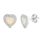 White Opal & Cz Heart Stud .925 Sterling Silver Earrings