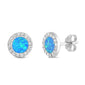 Round Blue Opal & Cz Stud .925 Sterling Silver Earrings