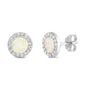 Round White Opal & Cz Stud .925 Sterling Silver Earrings