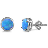 <span>CLOSEOUT! </span>Round shaped Blue Opal Stud .925 Sterling Silver Earrings