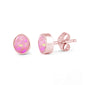 7mm Bezel Rose Gold Plated Pink Opal Stud Earrings .925 Sterling Silver