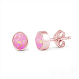 Pendientes de ópalo rosa chapados en oro rosa de 7 mm con bisel de plata de ley .925
