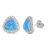 Blue Opal & Cz Trillion Cut  .925 Sterling Silver Earrings