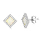<span>CLOSEOUT! </span>White Opal Diamond Shape Stud .925 Sterling Silver Earrings