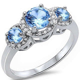 <span>CLOSEOUT!</span>Halo 3 Aquamarine Stone & Cz .925 Sterling Silver Ring