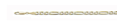 080-3MM Yellow Gold Plated Pave Figaro Chain .925  Solid Sterling Silver Available in 7"- 30" inches