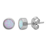 Bezel White Opal Stud Earrings .925 Sterling Silver